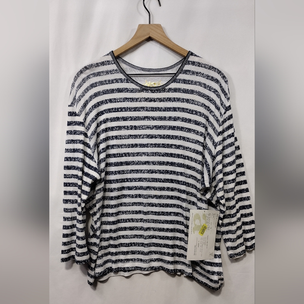 NWT Activology Striped Long Sleeve Top Womens XL White Black Boho Retro Y2K 90s